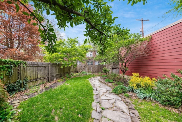 view of yard featuring a fenced backyard