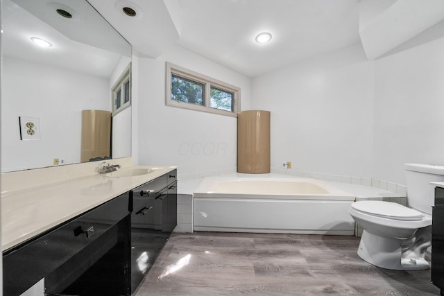 1624 Coppertree Ln, Columbus, OH 43232 - full bathroom featuring wood finished floors, vanity, a garden tub, and toilet