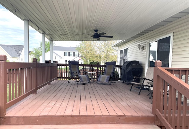 1554 Claudia Ln, Marysville, OH 43040 - deck with grilling area and a ceiling fan