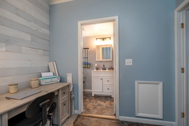 126 W S St, Hillsboro, OH 45133 - office space with stone finish flooring, baseboards, and a sink