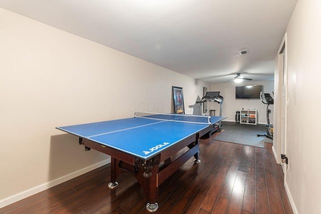 9137 Parkpoint Ln, Lewis Center, OH 43035 - playroom with baseboards, a ceiling fan, and wood-type flooring