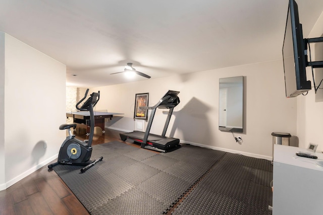 9137 Parkpoint Ln, Lewis Center, OH 43035 - exercise area featuring ceiling fan, baseboards, and wood finished floors