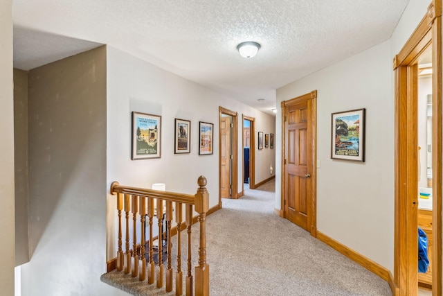 125 W Woodmere Dr, Tiffin, OH 44883 - corridor with baseboards, a textured ceiling, carpet, and an upstairs landing