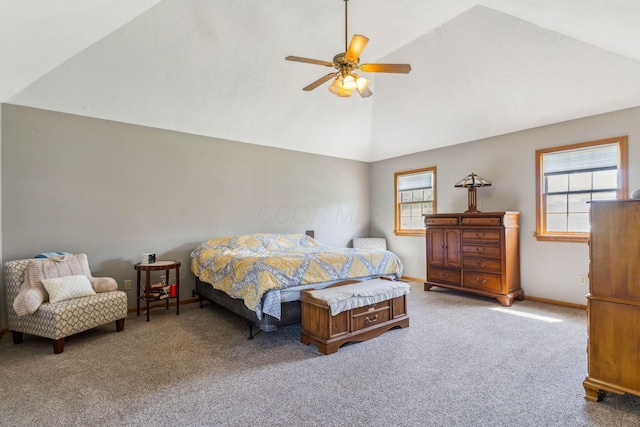 125 W Woodmere Dr, Tiffin, OH 44883 - bedroom with baseboards, carpet, ceiling fan, and lofted ceiling