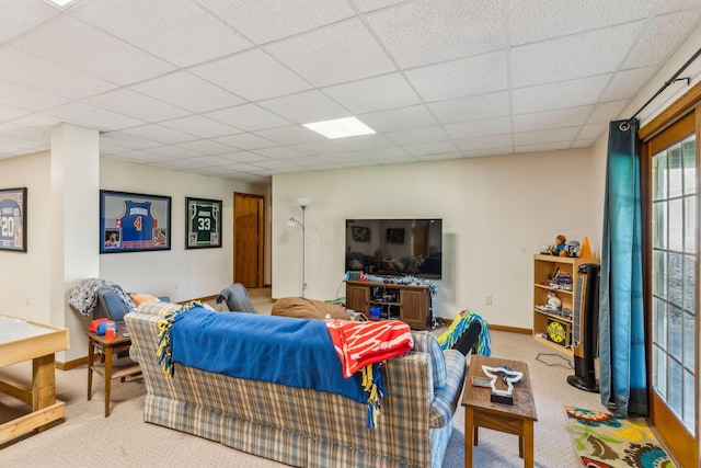 125 W Woodmere Dr, Tiffin, OH 44883 - living area featuring carpet floors, baseboards, and a drop ceiling