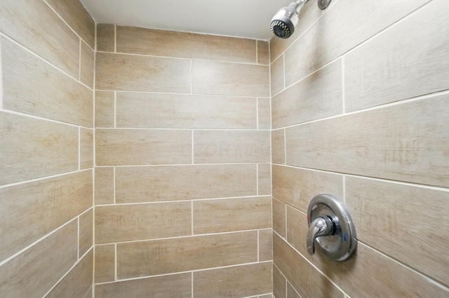 interior details featuring a tile shower