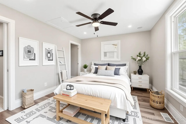 61 Dakota Ave, Columbus, OH 43222 - bedroom with baseboards, ceiling fan, recessed lighting, and wood finished floors