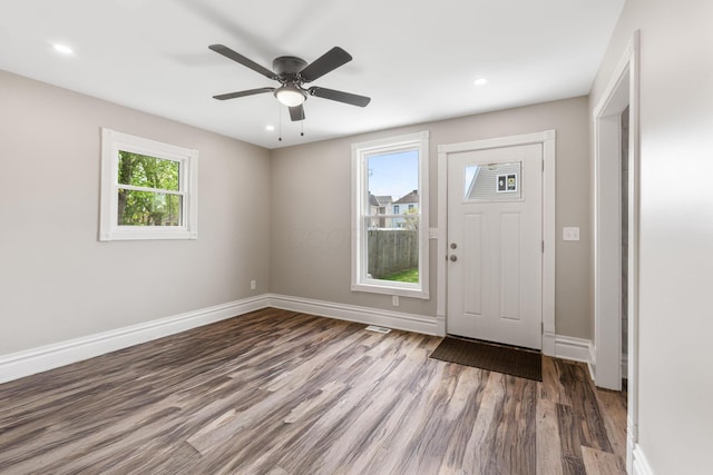 61 Dakota Ave, Columbus, OH 43222 - foyer with recessed lighting, baseboards, a ceiling fan, and wood finished floors