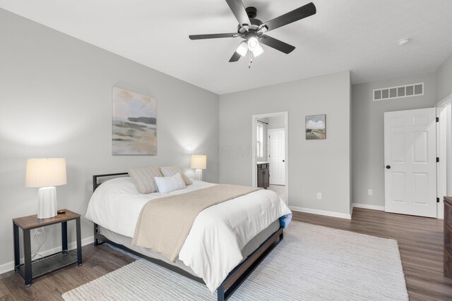 6464 Rockhold Dr, Westerville, OH 43081 - bedroom featuring dark wood-style floors, baseboards, and ceiling fan
