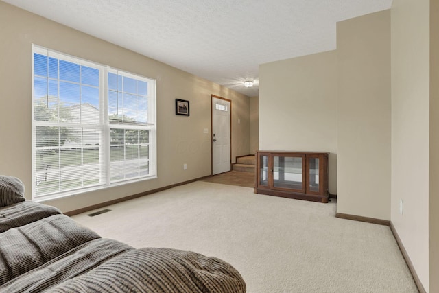 6495 Saylor St, Canal Winchester, OH 43110 - living area with baseboards, light colored carpet, and a textured ceiling