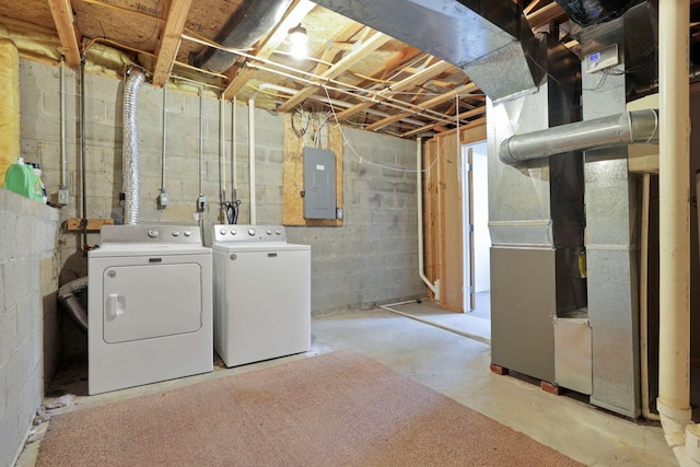 6495 Saylor St, Canal Winchester, OH 43110 - unfinished below grade area featuring washing machine and dryer, electric panel, and heating unit