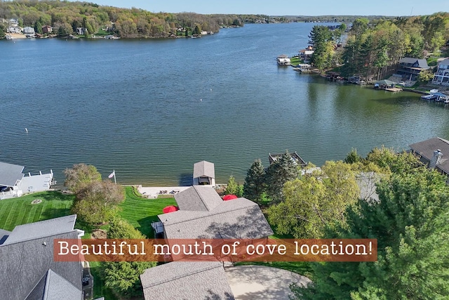 aerial view with a water view