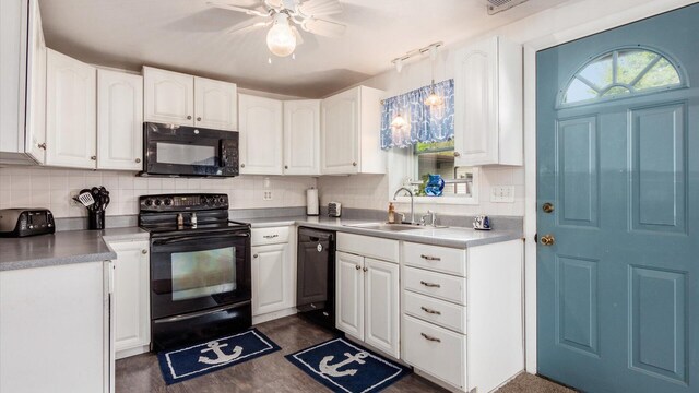 14672 Township Rd Unit 1062, Thornville, OH 43076 - kitchen with black appliances, a sink, tasteful backsplash, and white cabinets