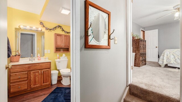 14672 Township Rd Unit 1062, Thornville, OH 43076 - ensuite bathroom with a ceiling fan, toilet, vanity, and wood finished floors