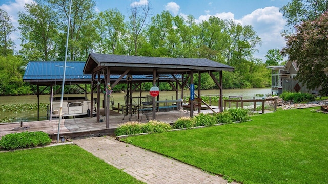 14672 Township Rd Unit 1062, Thornville, OH 43076 - view of property's community with a yard, a water view, a dock, and boat lift