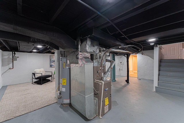 146 E Woodrow Ave, Columbus, OH 43207 - unfinished below grade area with gas water heater, heating unit, and stairway