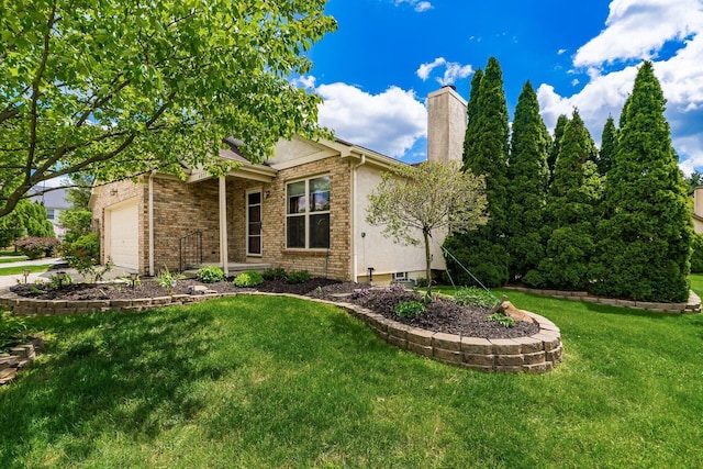 4977 Softwood Ct, Westerville, OH 43081 - view of front facade with a chimney, a garage, and a front lawn