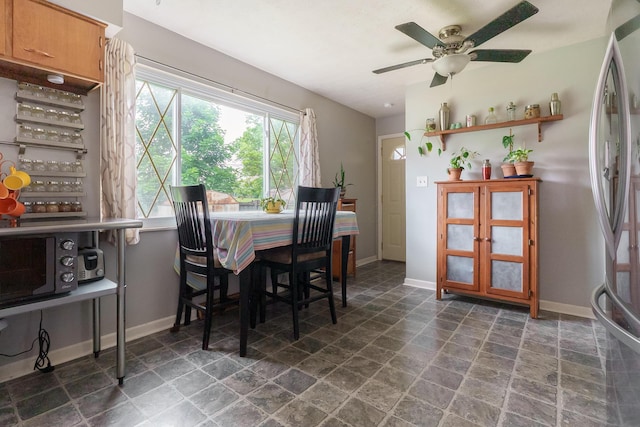 109 Williams Rd, Columbus, OH 43207 - dining space featuring dark stone finish floors, ceiling fan, and baseboards