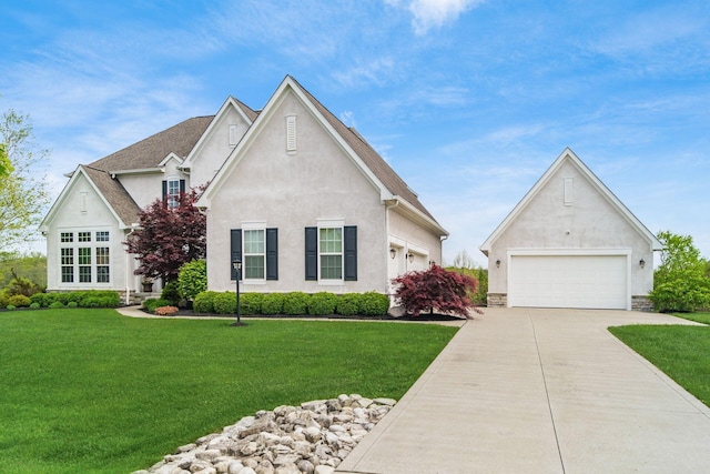 1393 Kearney Way, Delaware, OH 43015 - traditional-style home with a garage, stucco siding, a front lawn, and driveway