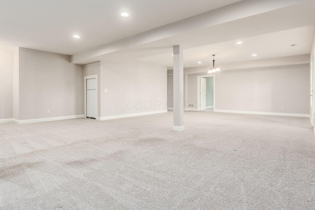 1393 Kearney Way, Delaware, OH 43015 - finished below grade area with recessed lighting, light carpet, and baseboards