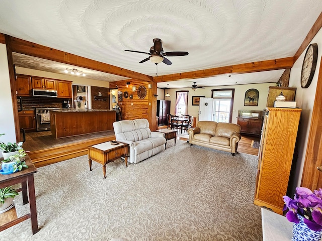 3851 Snow Hill Rd SW, Washington Court House, OH 43160 - living area featuring beam ceiling and ceiling fan