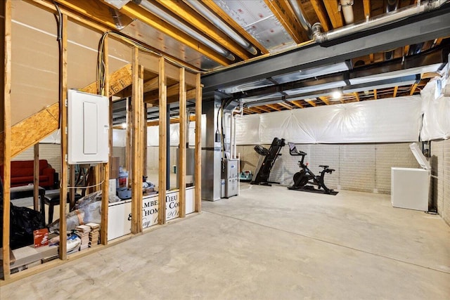 unfinished basement with electric panel