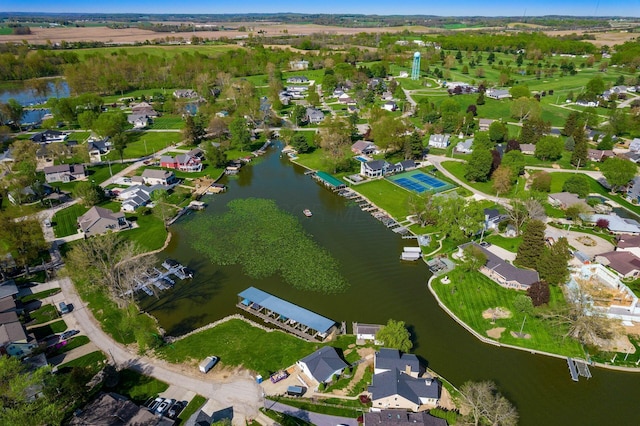 aerial view with a water view and a residential view