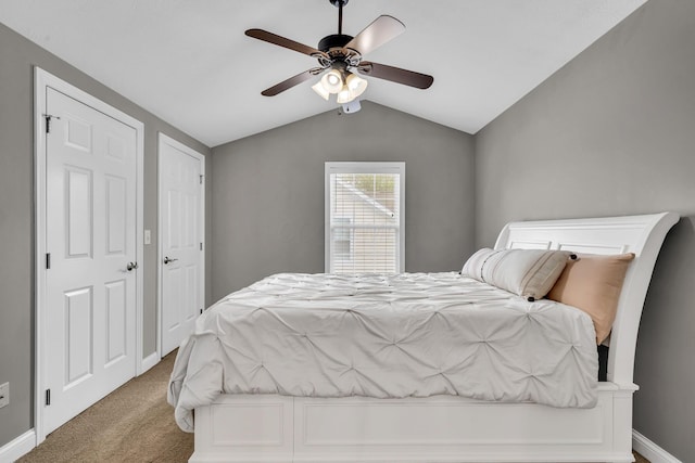 7169 Fernridge Dr, New Albany, OH 43054 - carpeted bedroom featuring lofted ceiling, ceiling fan, and baseboards