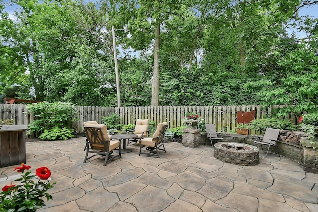 1799 Baldridge Rd, Columbus, OH 43221 - view of patio / terrace with an outdoor fire pit and a fenced backyard