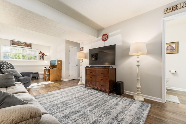 living room with baseboards and wood finished floors
