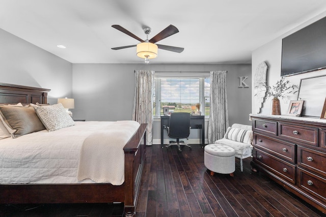 1012 Lake Fork Rd, Utica, OH 43080 - bedroom featuring recessed lighting, baseboards, a ceiling fan, and dark wood-style floors