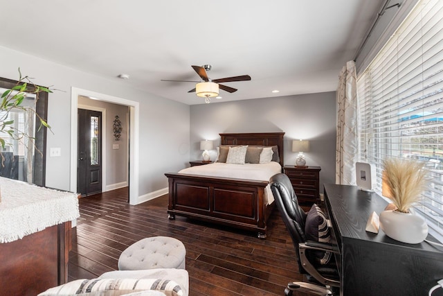 1012 Lake Fork Rd, Utica, OH 43080 - bedroom with recessed lighting, baseboards, dark wood finished floors, and ceiling fan