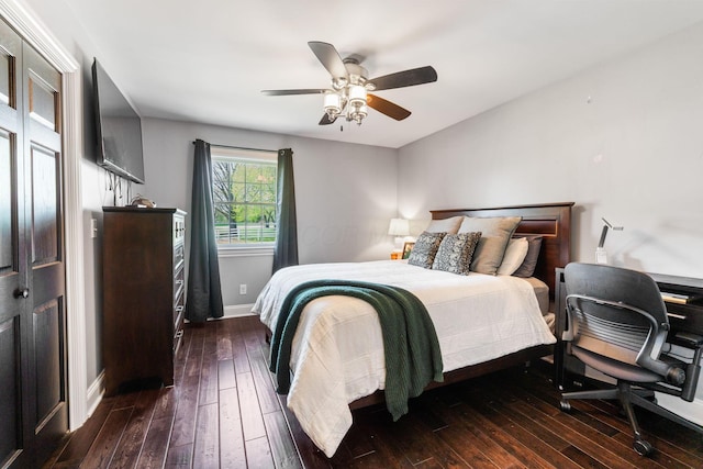 1012 Lake Fork Rd, Utica, OH 43080 - bedroom featuring dark wood-type flooring, baseboards, and ceiling fan