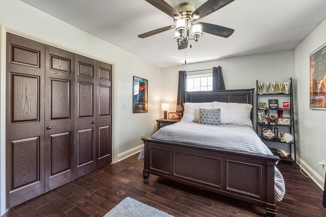 1012 Lake Fork Rd, Utica, OH 43080 - bedroom featuring baseboards, ceiling fan, and dark wood-style floors
