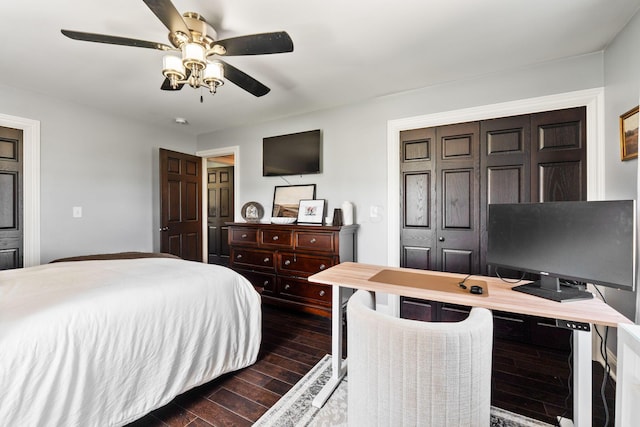 1012 Lake Fork Rd, Utica, OH 43080 - bedroom with dark wood-style flooring and ceiling fan