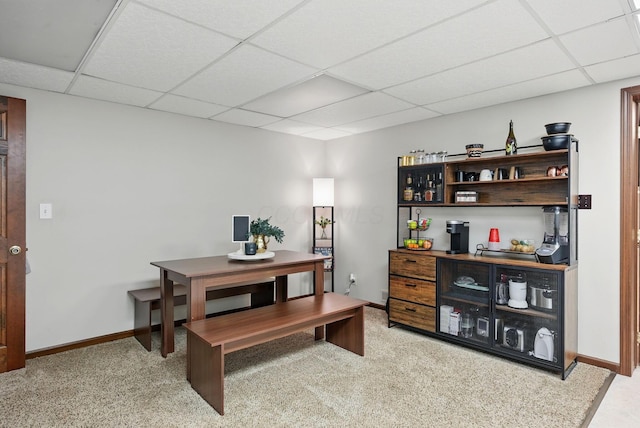1012 Lake Fork Rd, Utica, OH 43080 - office area featuring baseboards, a paneled ceiling, and light carpet