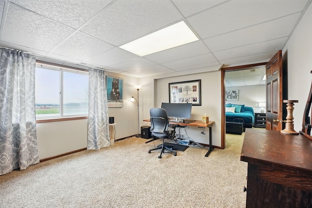 1012 Lake Fork Rd, Utica, OH 43080 - office area featuring baseboards, carpet flooring, and a paneled ceiling