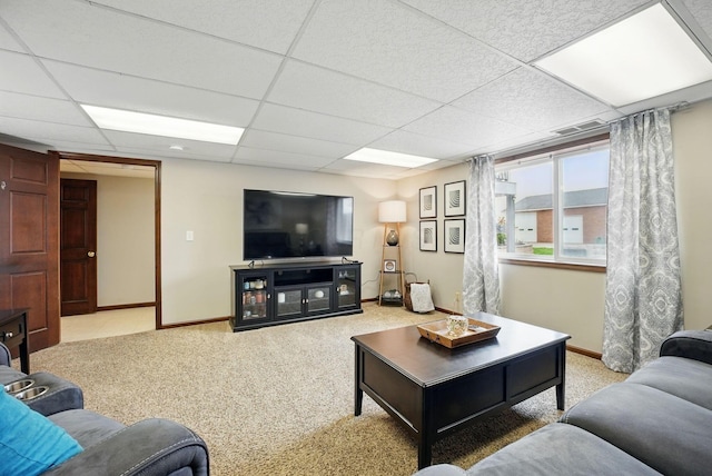1012 Lake Fork Rd, Utica, OH 43080 - carpeted living room with baseboards, a drop ceiling, and visible vents