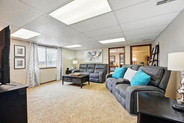 1012 Lake Fork Rd, Utica, OH 43080 - carpeted living room featuring visible vents and a drop ceiling
