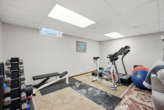 1012 Lake Fork Rd, Utica, OH 43080 - workout room with baseboards, a drop ceiling, and carpet
