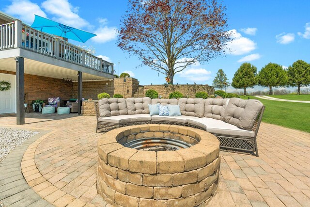 1012 Lake Fork Rd, Utica, OH 43080 - view of patio with an outdoor living space with a fire pit and a deck
