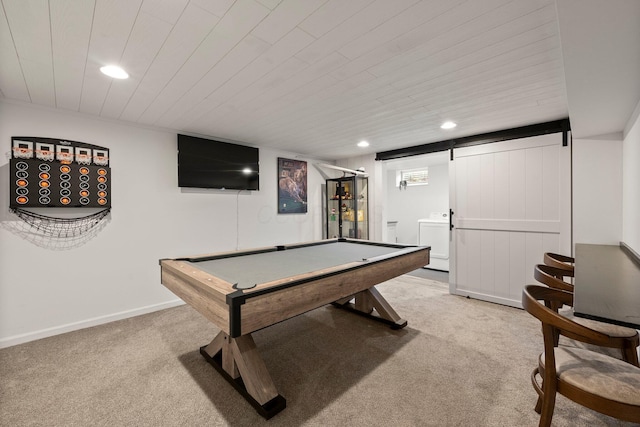 1479 Brookforest Dr, Columbus, OH 43204 - game room with recessed lighting, washer / dryer, light carpet, and wooden ceiling