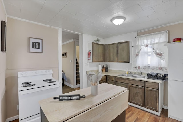 1227 E Chestnut St, Lancaster, OH 43130 - kitchen with a sink, ornamental molding, light wood-style floors, and white appliances