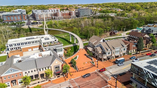 drone / aerial view of a notable bridge