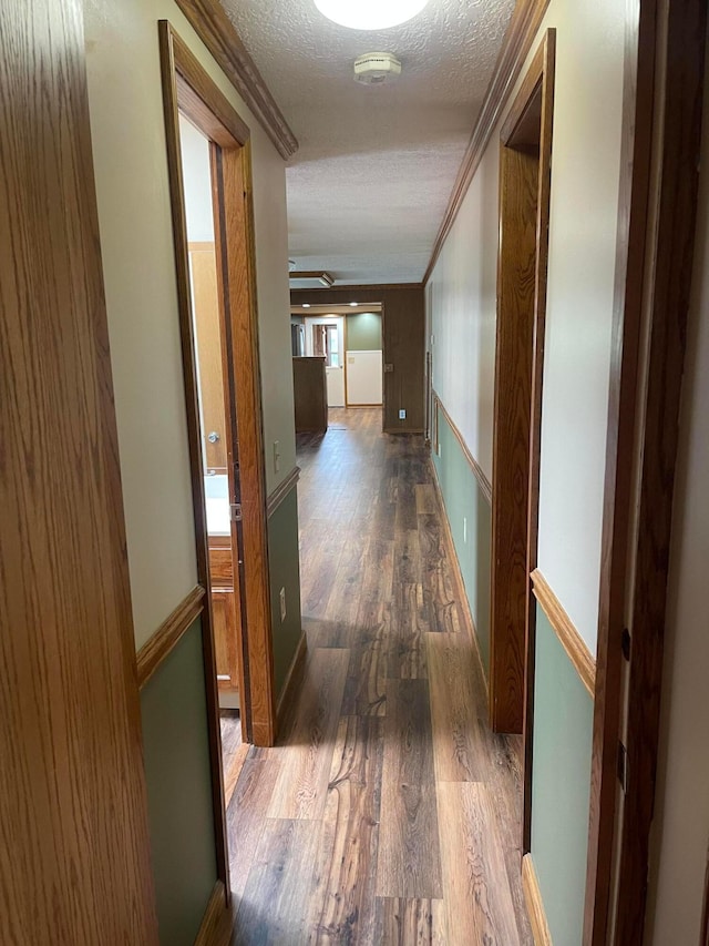 10519 Darby Creek Rd, Orient, OH 43146 - hallway featuring wood finished floors, a textured ceiling, and crown molding