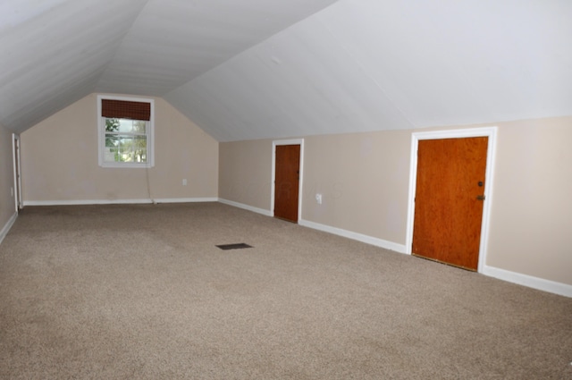 additional living space featuring carpet flooring, baseboards, and lofted ceiling