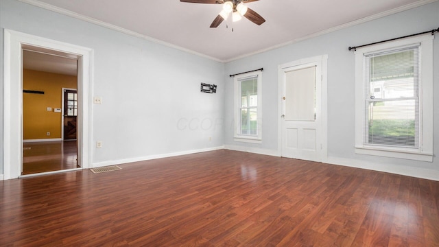 219 W Sheridan Ave, Somerset, OH 43783 - unfurnished room with ceiling fan, wood finished floors, crown molding, and baseboards