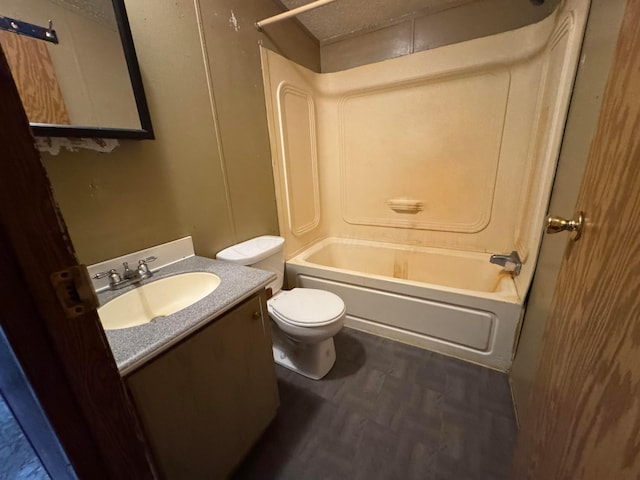 full bath with vanity, shower / bathtub combination, and toilet