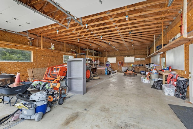 garage featuring a workshop area