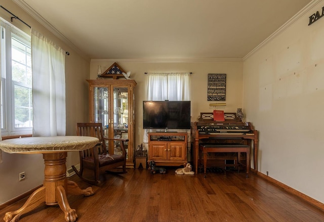 1234 E Fair Ave, Lancaster, OH 43130 - sitting room featuring baseboards, ornamental molding, and dark wood finished floors